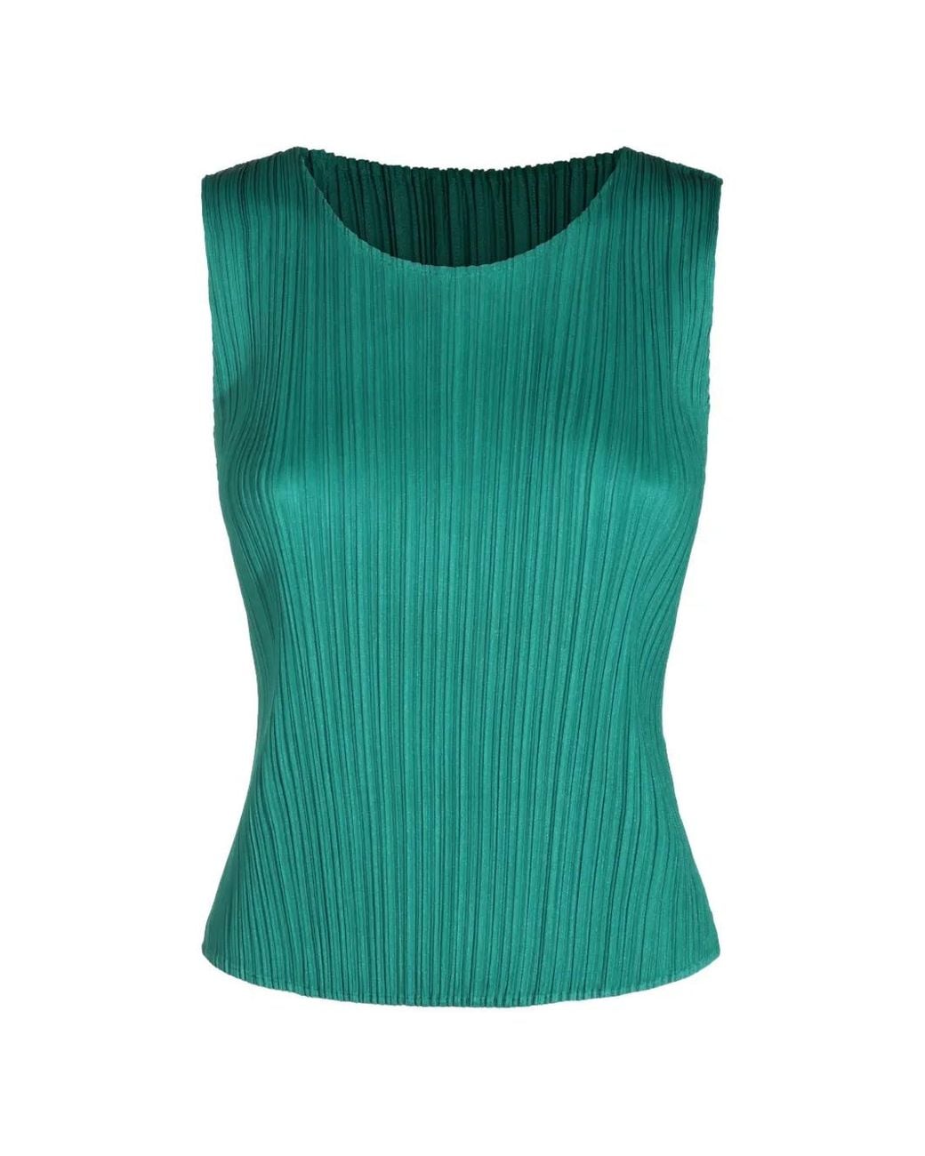 Pleats Please Issey Miyake Green Sleeveless Top