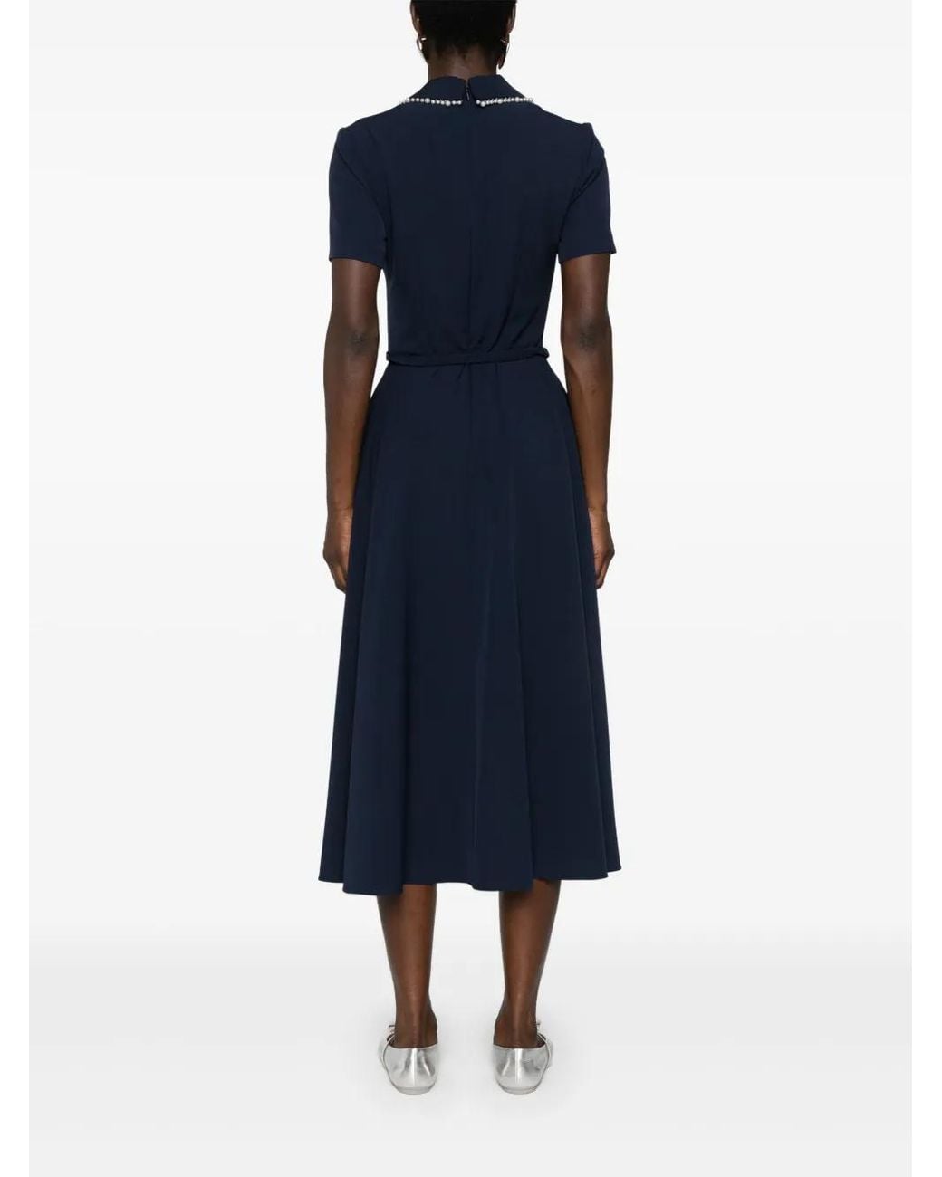 Nissa Blue V-Neck Belted Midi Dress