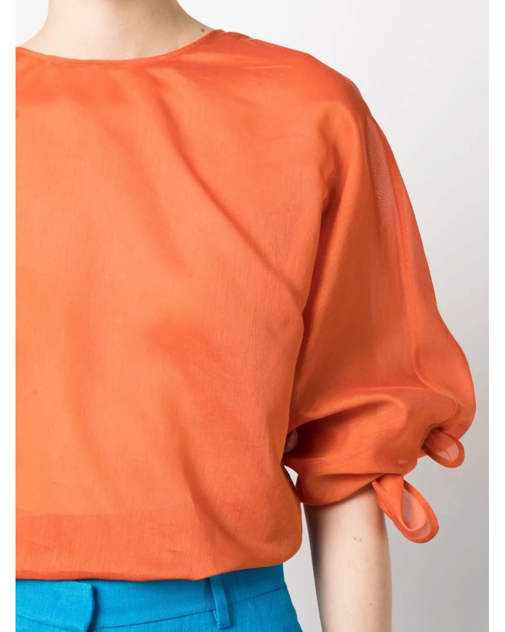 Alberta Ferretti Orange V-Back Long-Sleeve Blouse