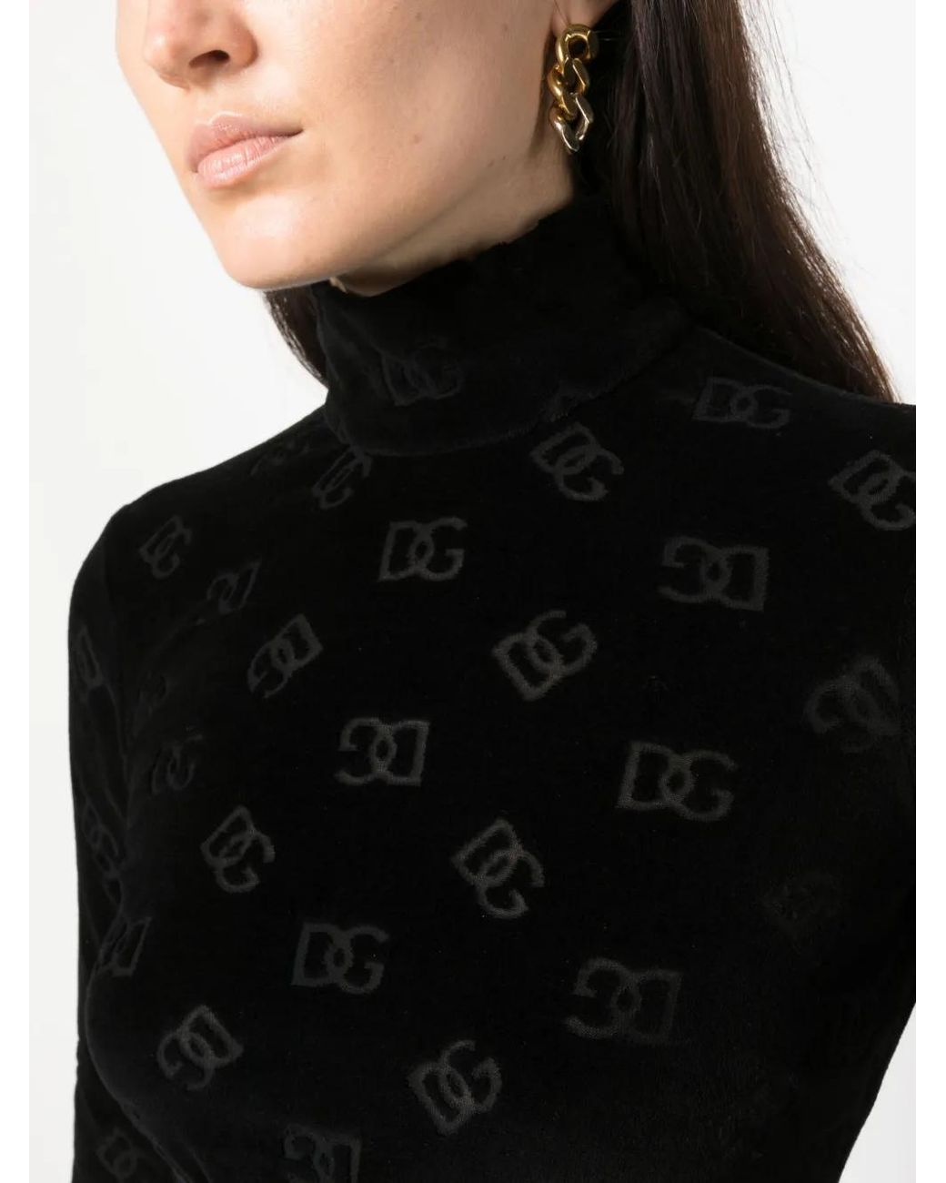 Dolce & Gabbana Black Debossed-Logo Pattern Cropped Top