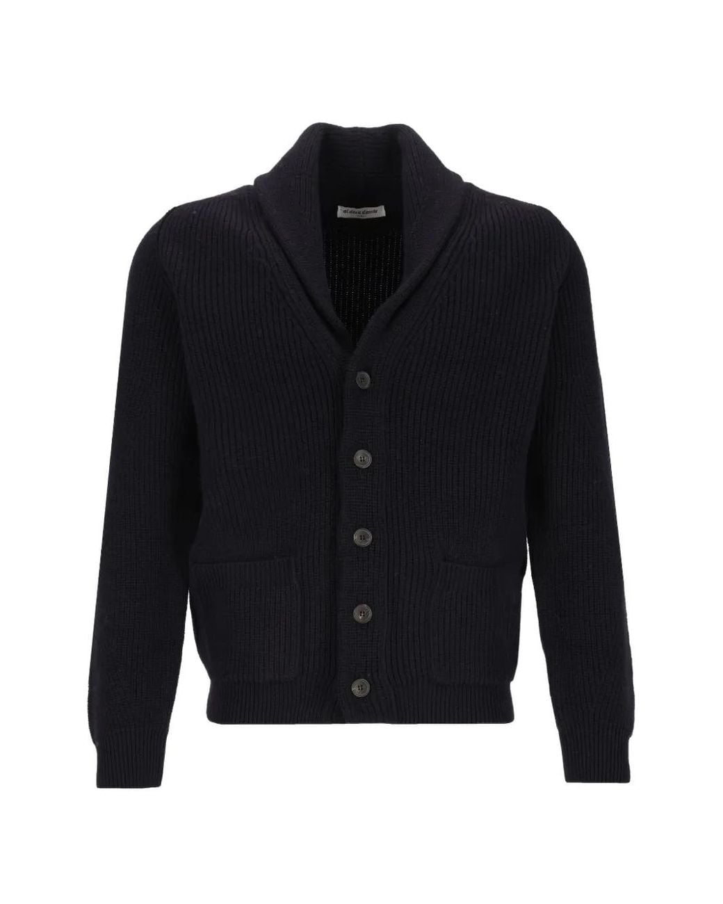 Al Duca D'aosta Blue Ribbed-Knit Shawl-Collar Cardigan for men