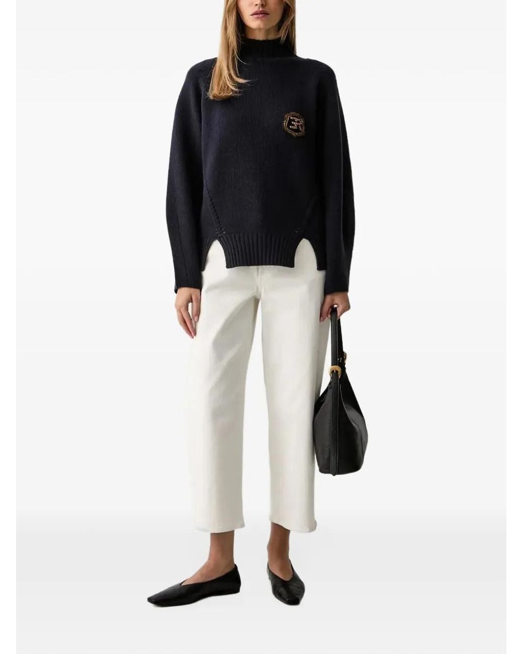 Ermanno Scervino Black Logo-Patch High-Neck Sweater