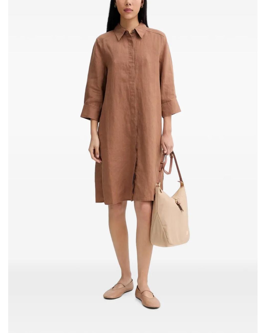 Marc O' Polo Brown Linen Shirt Mini Dress