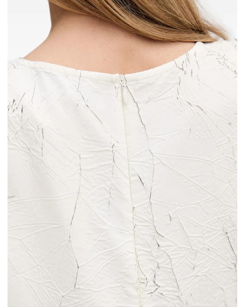 Joseph Ribkoff White Crinkled-Effect Short-Sleeved Midi Dress