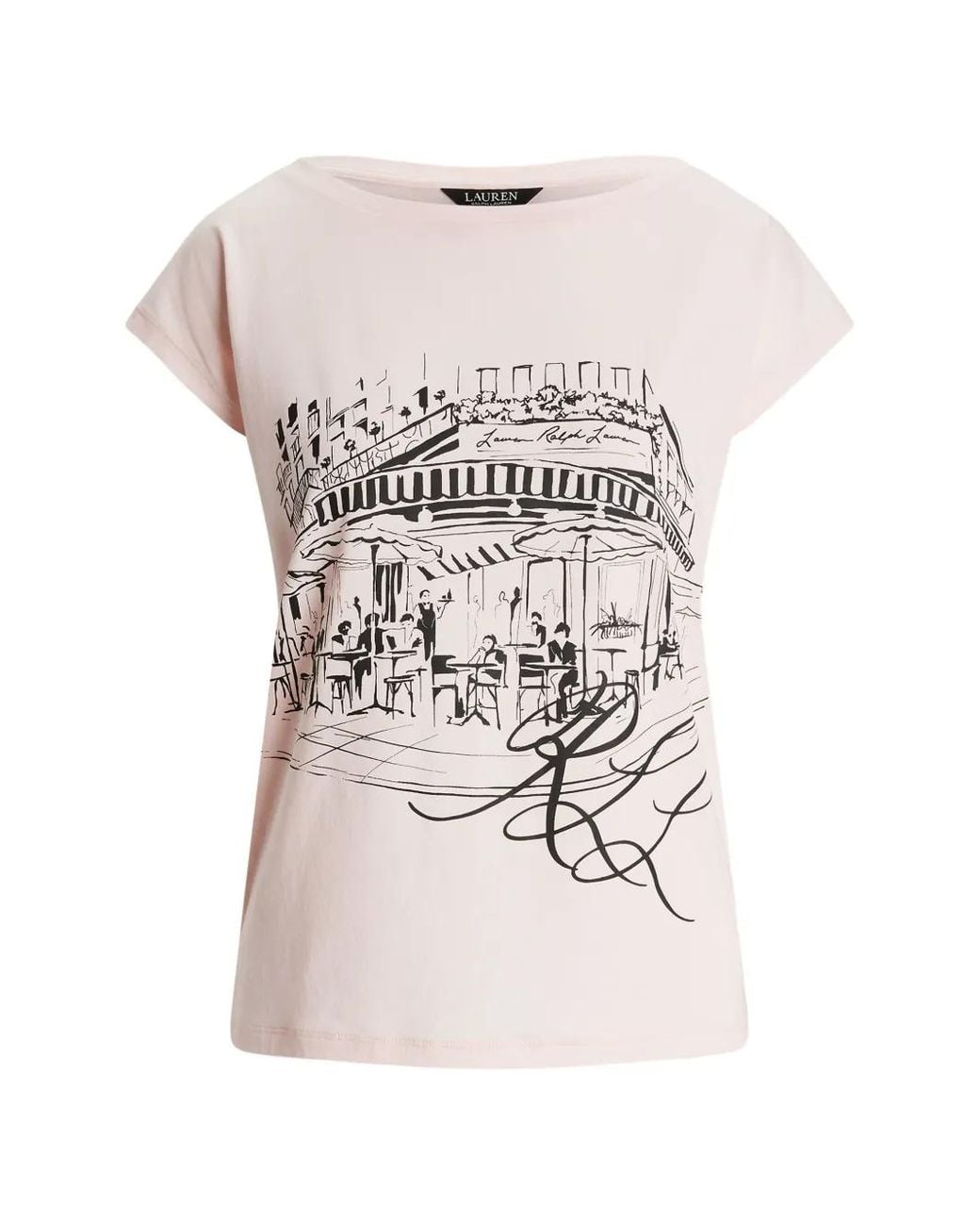 Ralph Lauren White Graphic-Print Boat-Neck T-Shirt