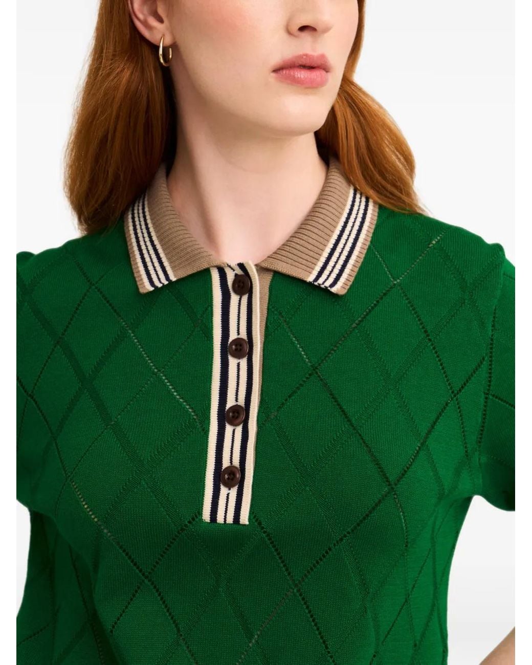 Pringle of Scotland Green Argyle-Textured Polo Top