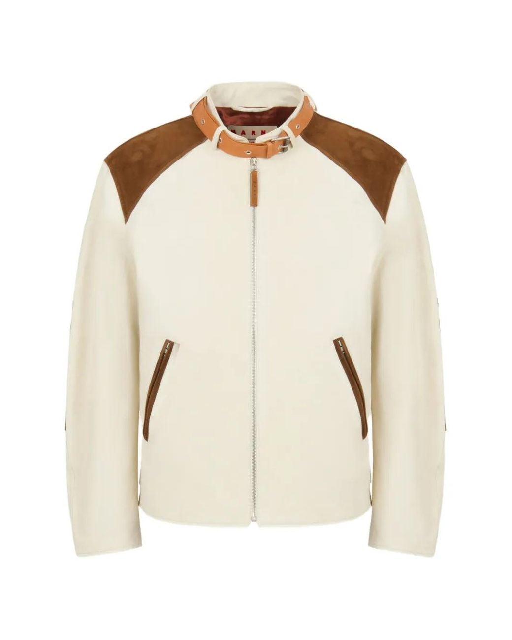 Marni Natural Veste En Cuir Nappa Crème À Col À Boucle for men