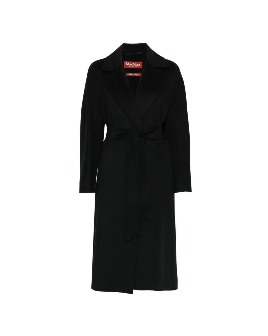 Max Mara Black Wraparound Belt Virgin Wool Coat
