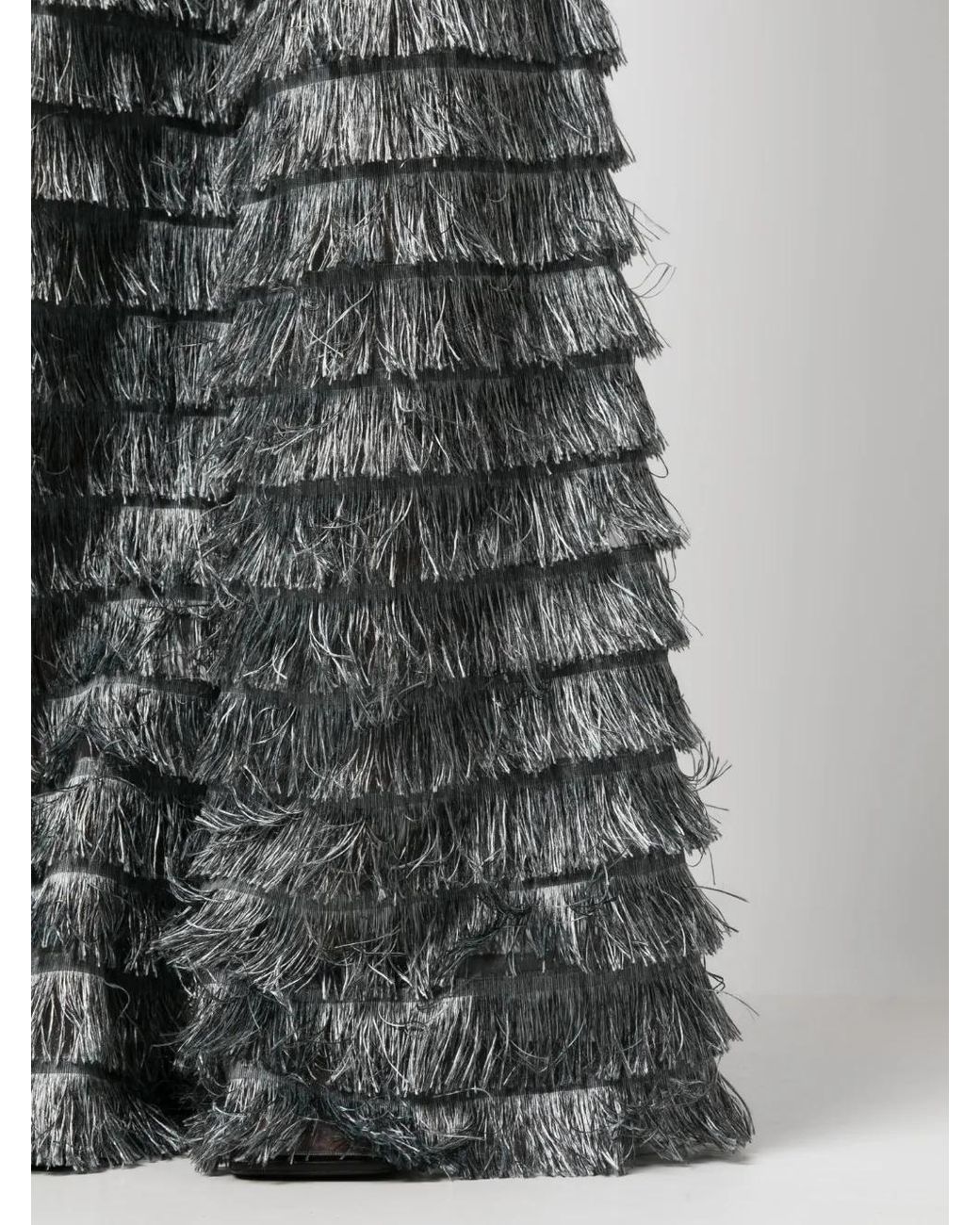 Alberta Ferretti Gray Wide-Leg Fringed Trousers
