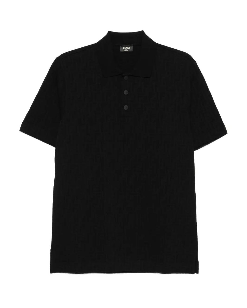 Fendi Black Textured Button Polo Shirt for men