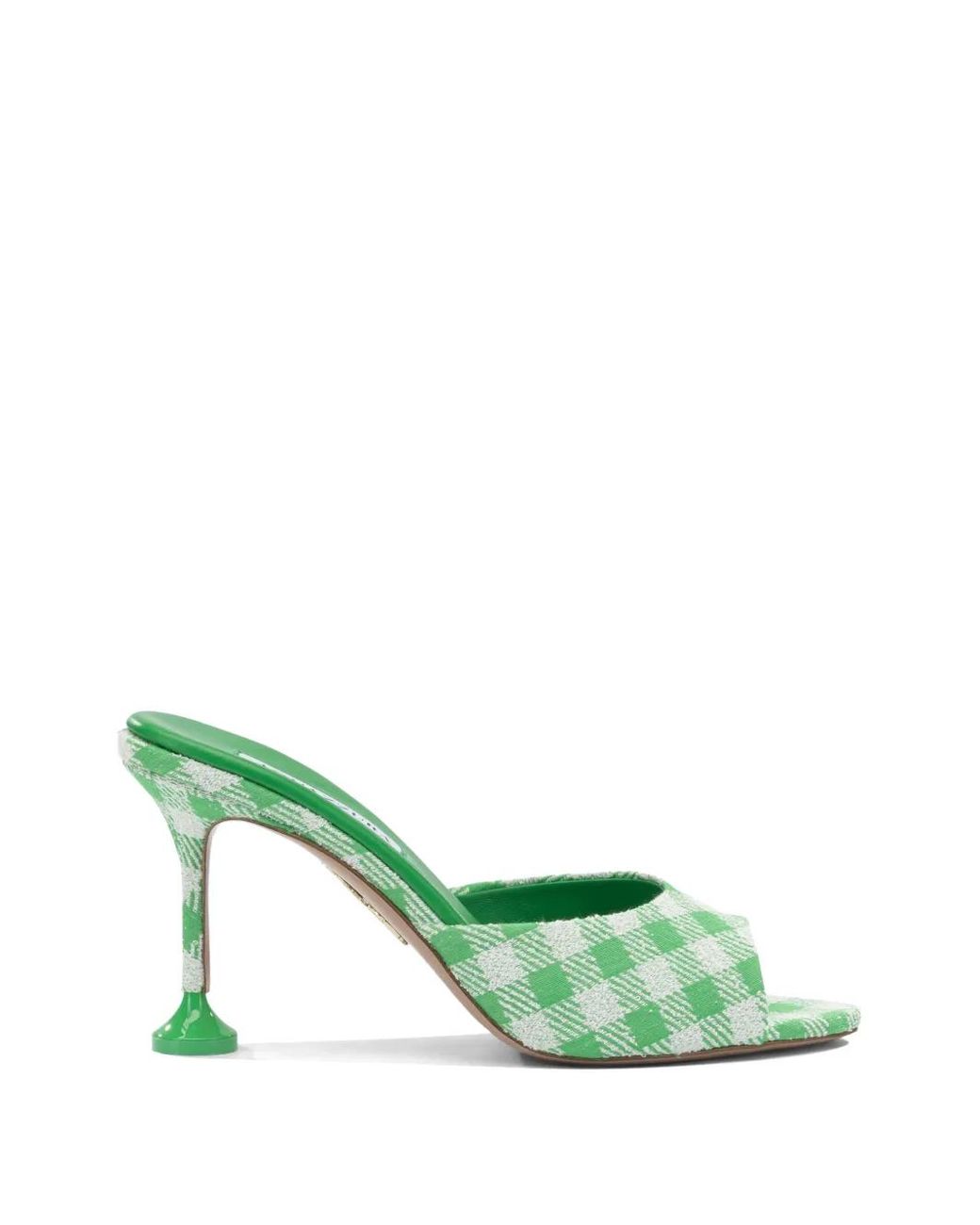 Aquazzura Green Check-Pattern Open-Toe Mules