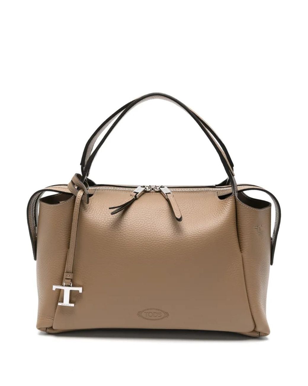 Tod's Brown T Timeless Pebbled Leather Tote Bag