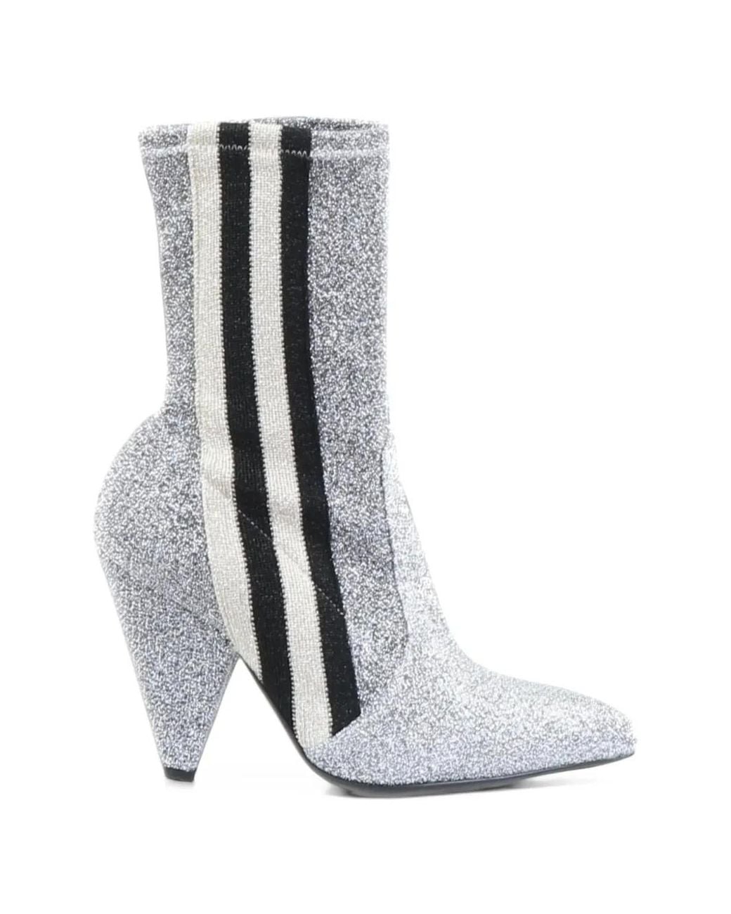 Giampaolo Viozzi White Glitter-Effect Striped Ankle Boots