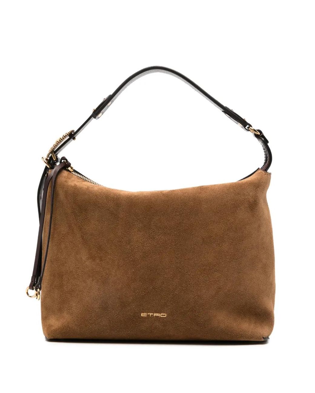 Etro Brown Logo-Plaque Suede Shoulder Bag