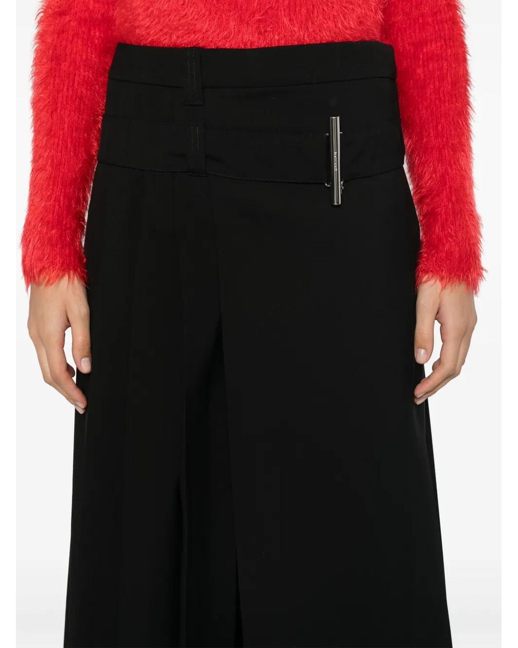 Alexander McQueen Black Pleated Midi Skirt