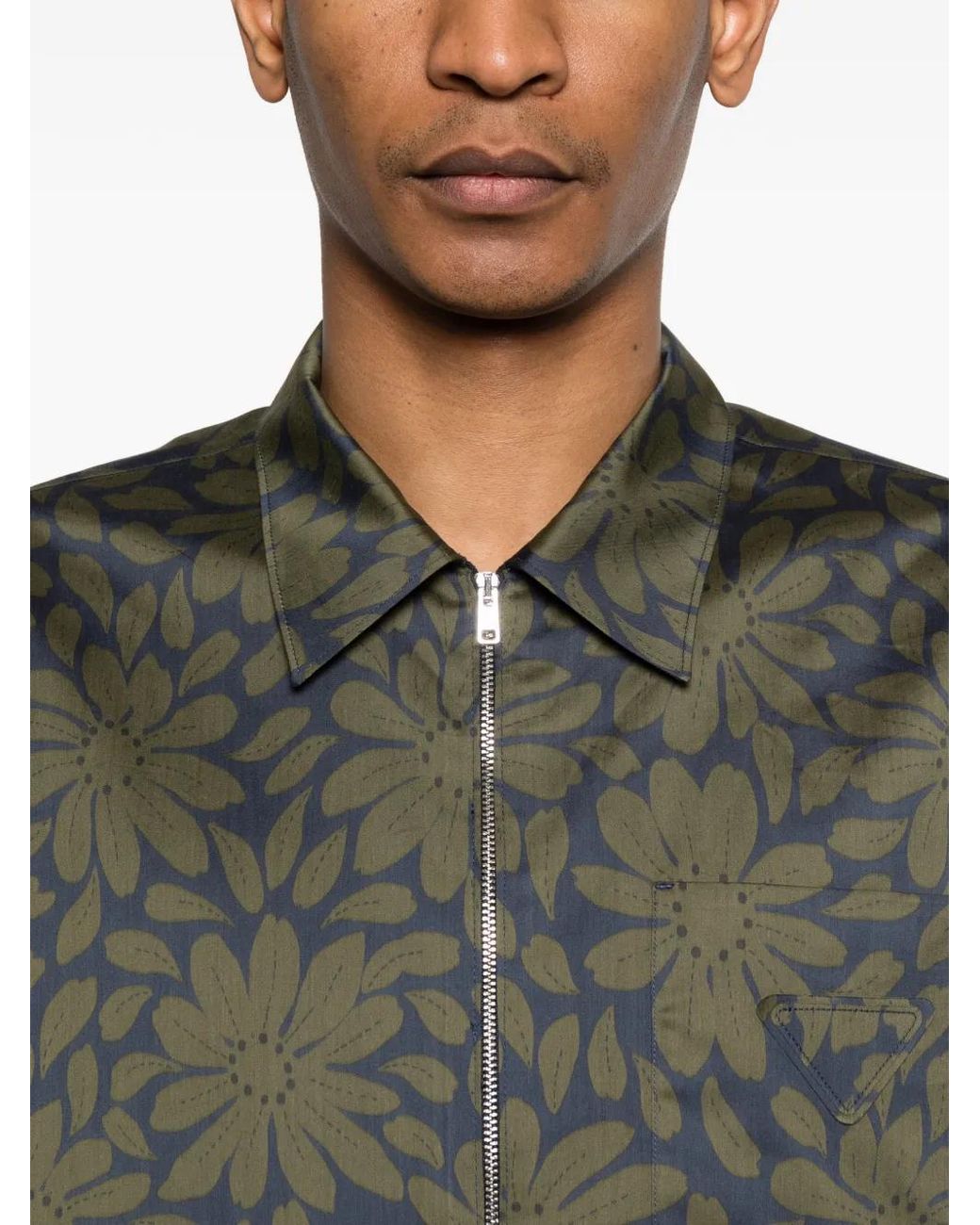 Prada Green Floral Zipped Shirt for men