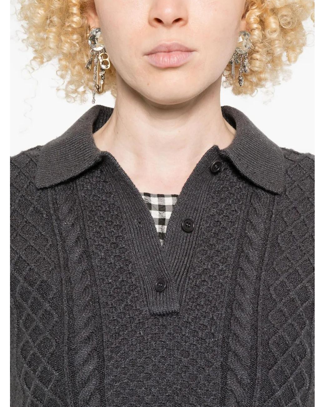 J.W. Anderson Black Cable-Knit Polo-Neck Polo Top