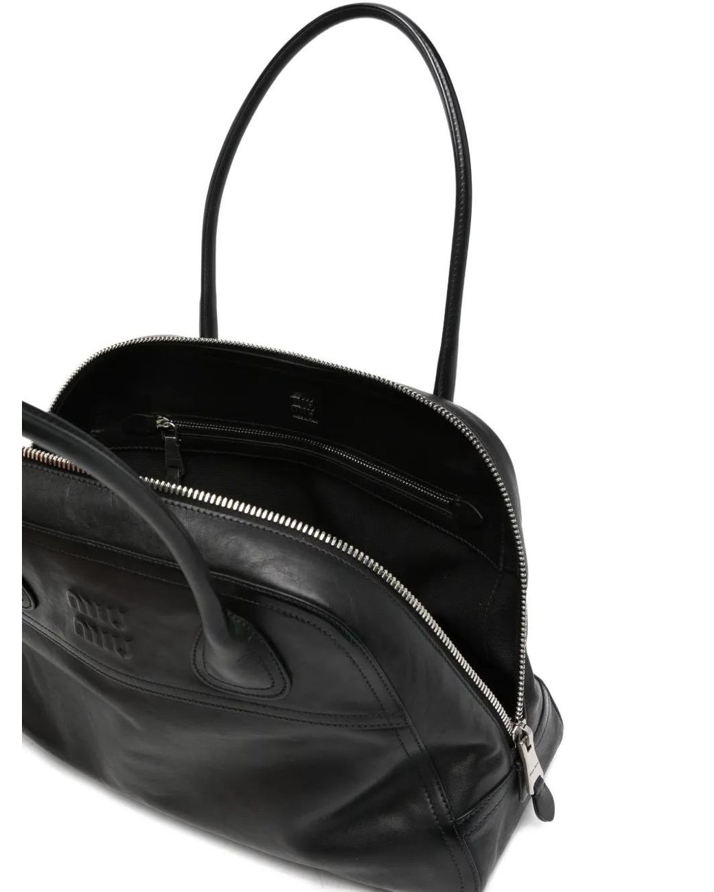 Miu Miu Black Bauletto Logo-Embossed Leather Shoulder Bag