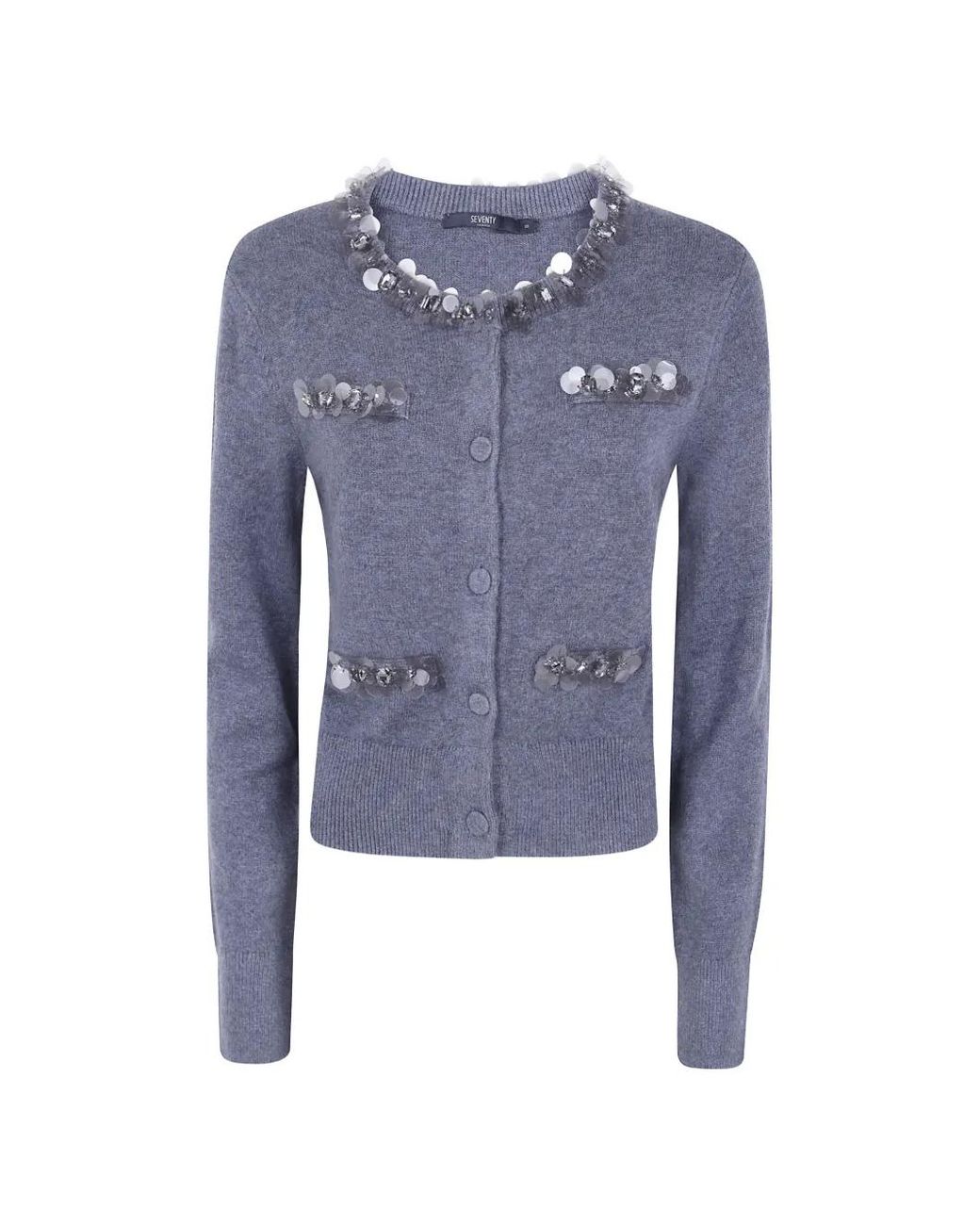 Seventy Blue Cardigan À Design Brodé De Sequins