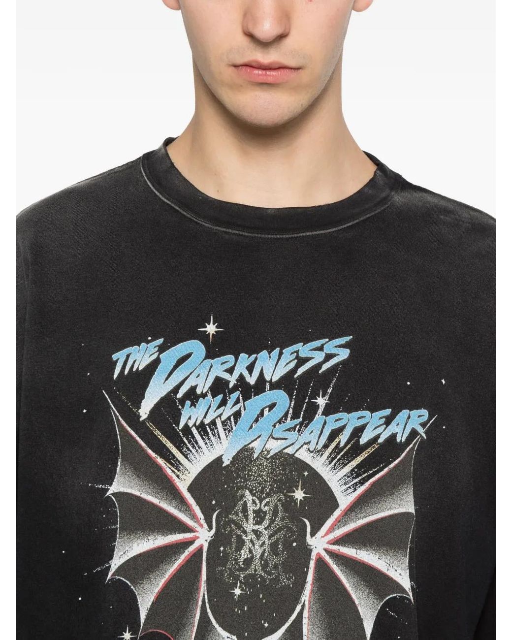 KAMIYA Black Graphic-Print Faded-Effect T-Shirt for men