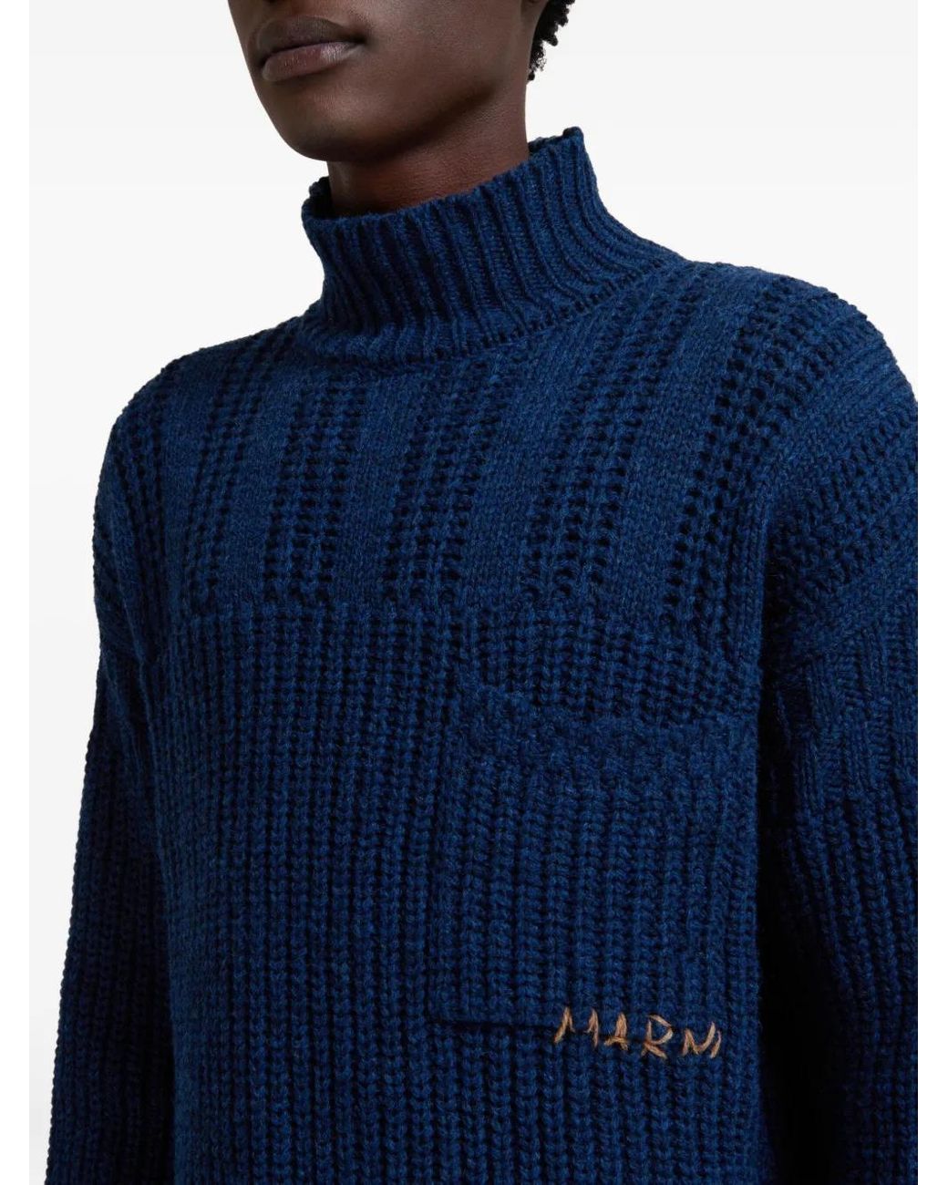 Marni Blue Ribbed Turtleneck Sweater for men
