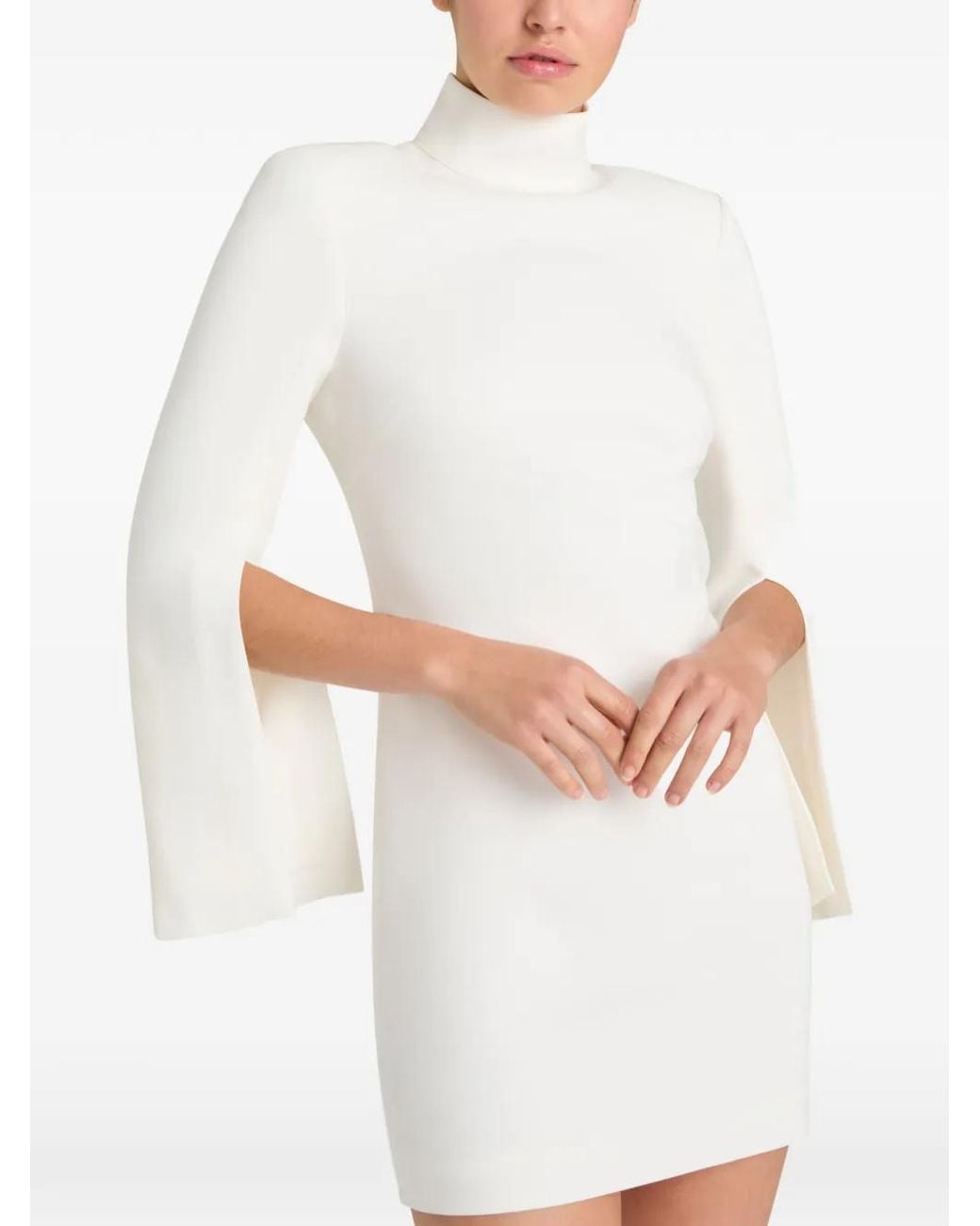 Cinq À Sept White Randa Split-Sleeve High-Neck Mini Dress