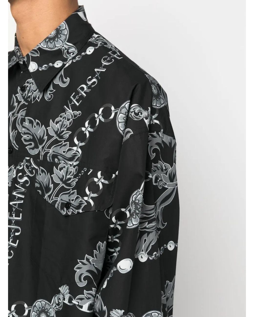 Versace Jeans Couture Black Chain Couture-Print Cotton Shirt for men