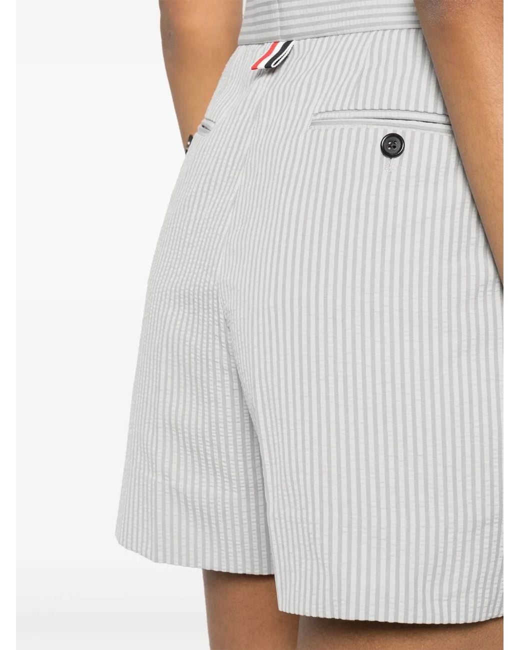Thom Browne White Striped Seersucker Shorts