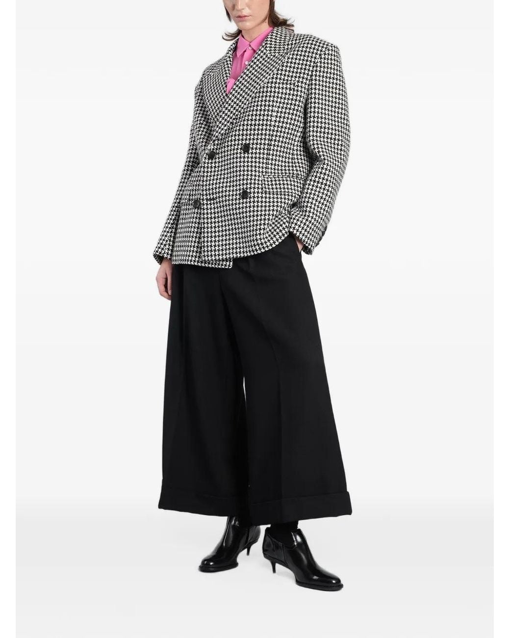 Junya Watanabe Gray Houndstooth-Pattern Double-Breasted Jacket