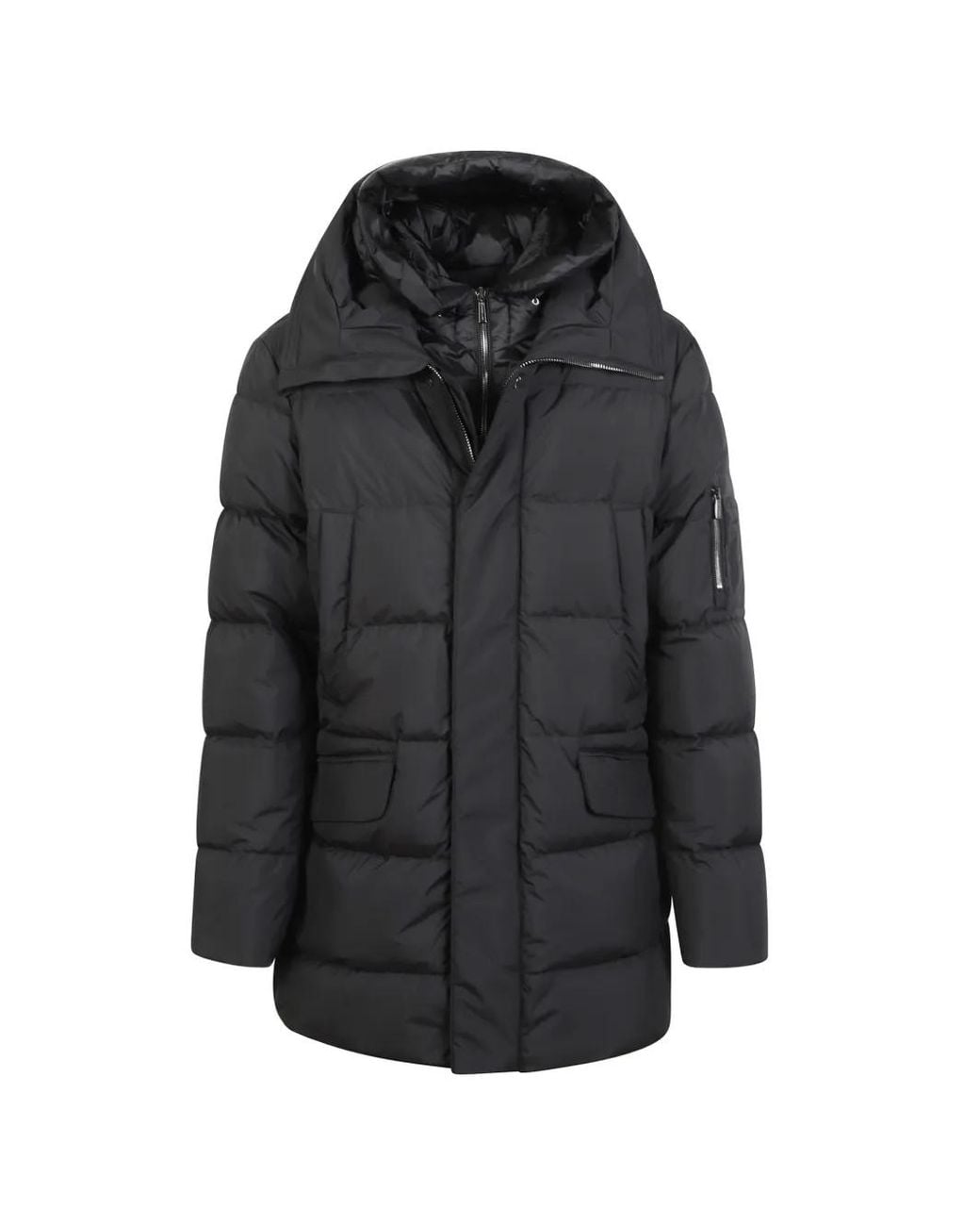 Moorer Black Quilted Hooded Jacket for men