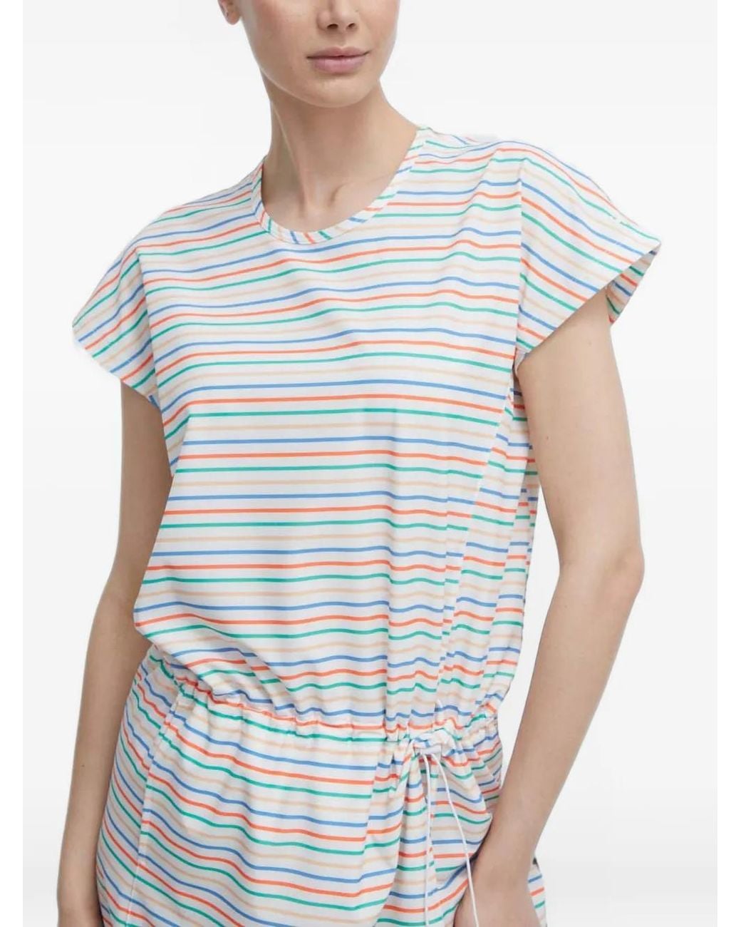 Helly Hansen White Striped Drawstring-Waist Mini Dress