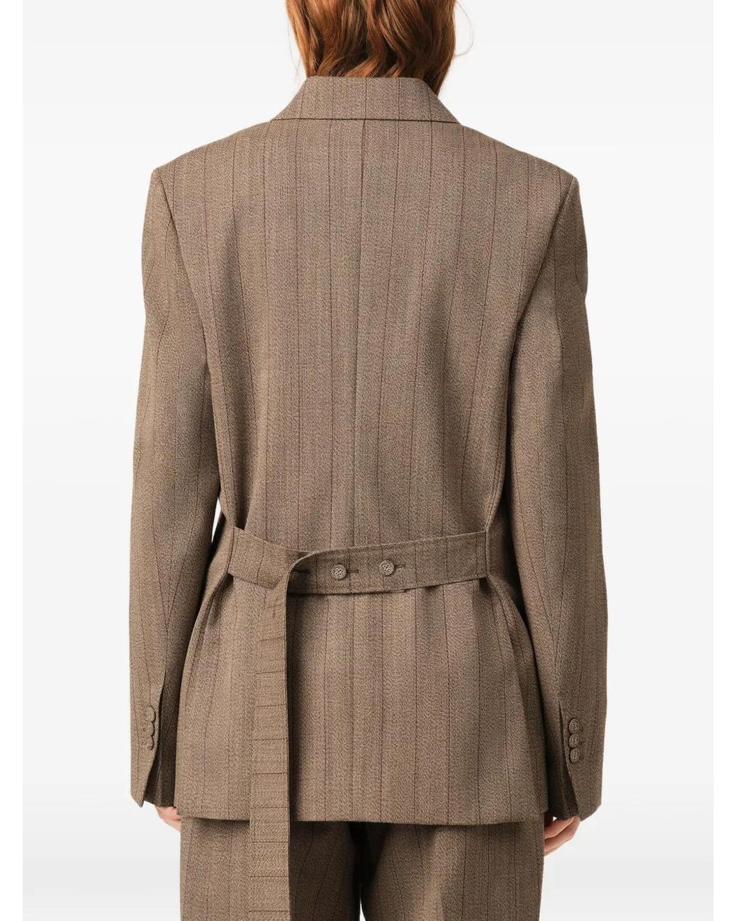 AMI Gestreepte Wollen Blazer Met Dubbele Rij Knopen in het Brown