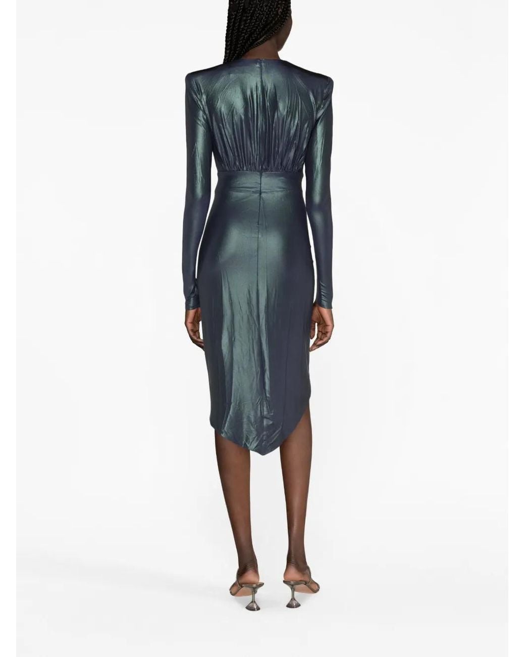 Alexandre Vauthier Blue Draped Asymmetric Jersey Midi Dress