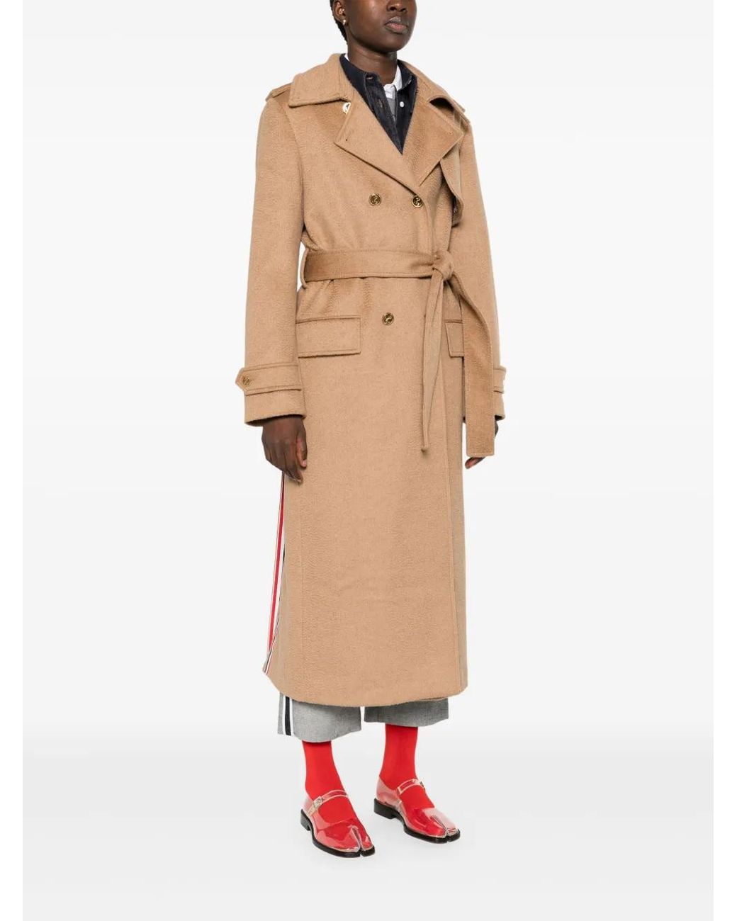 Thom Browne Natural Double-Breasted Coat