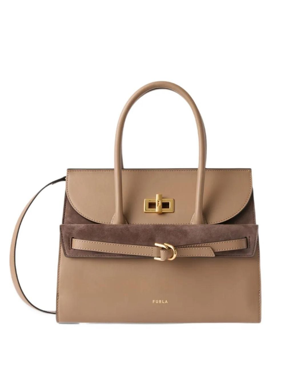 Furla Natural Buckle-Detail Leather Tote Bag