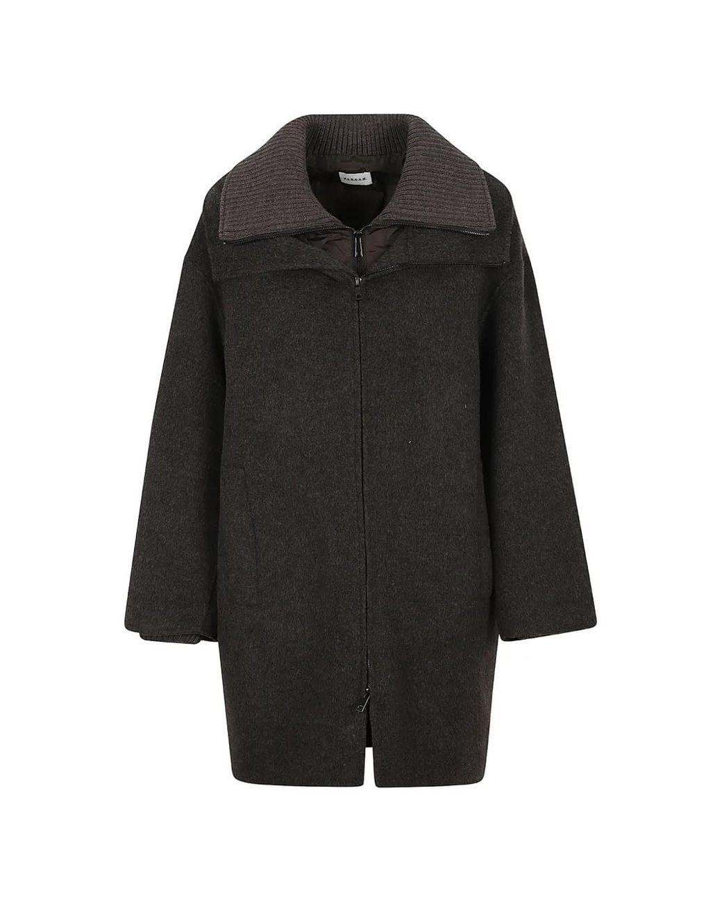 P.A.R.O.S.H. Black Ribbed-Collar Zip-Up Coat