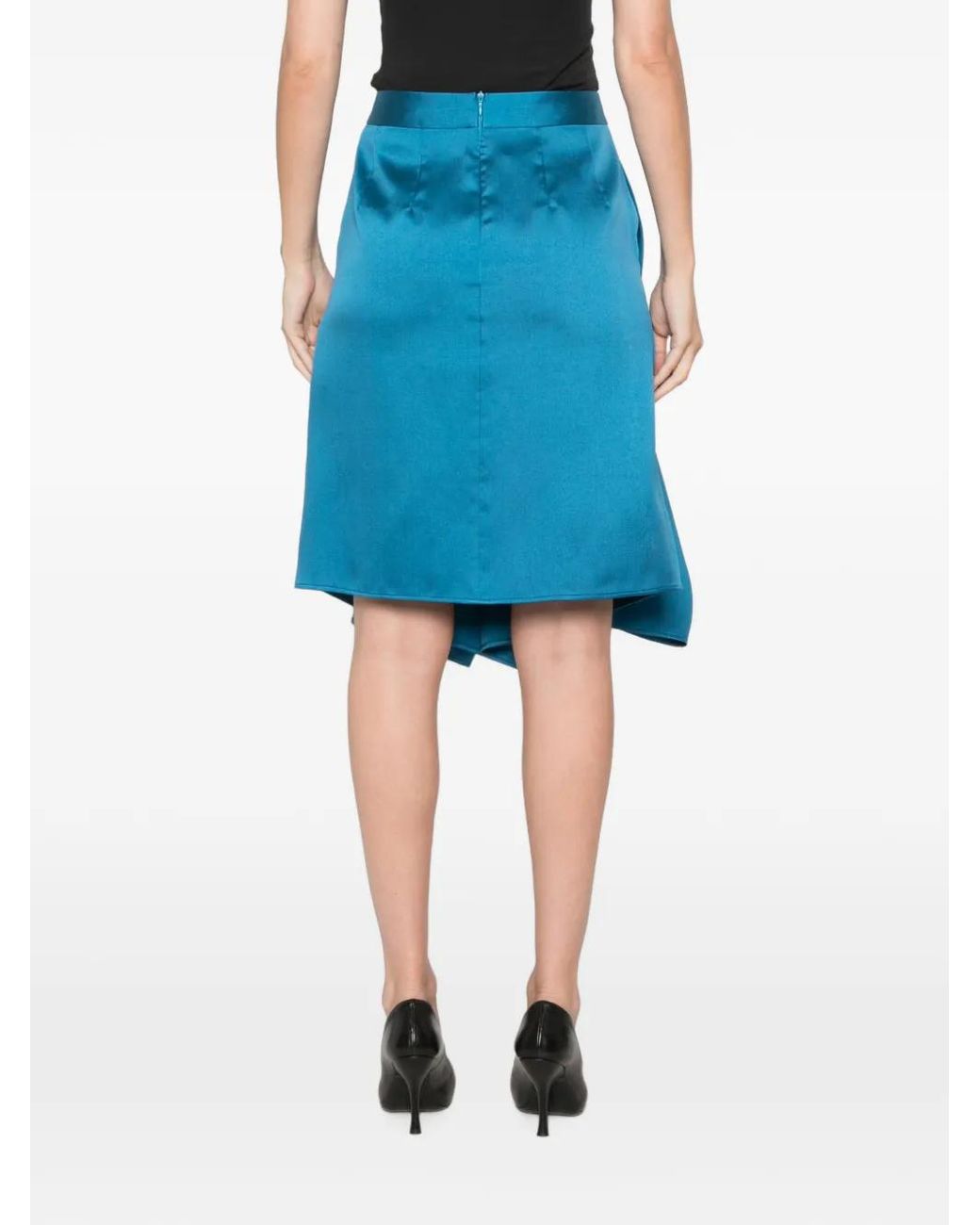 Lutz Huelle Blue Fleuron Draped Midi Skirt