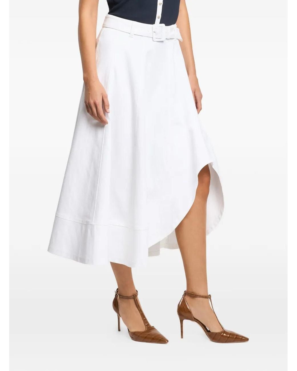 Cinq À Sept White Zelda Jean Belted Asymmetric Midi Skirt