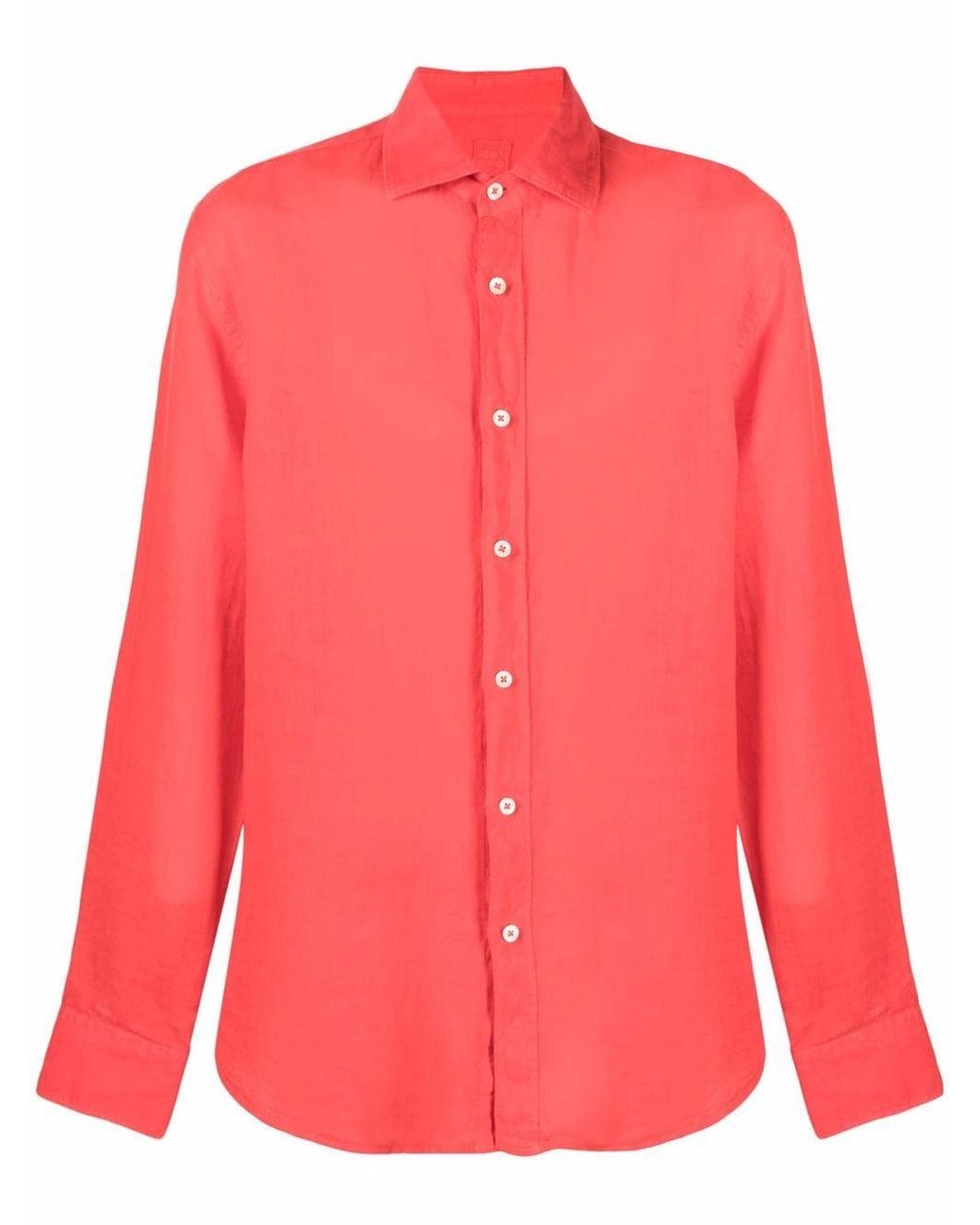 120% Lino Linen Plain Button-down Shirt in Red for Men - Lyst