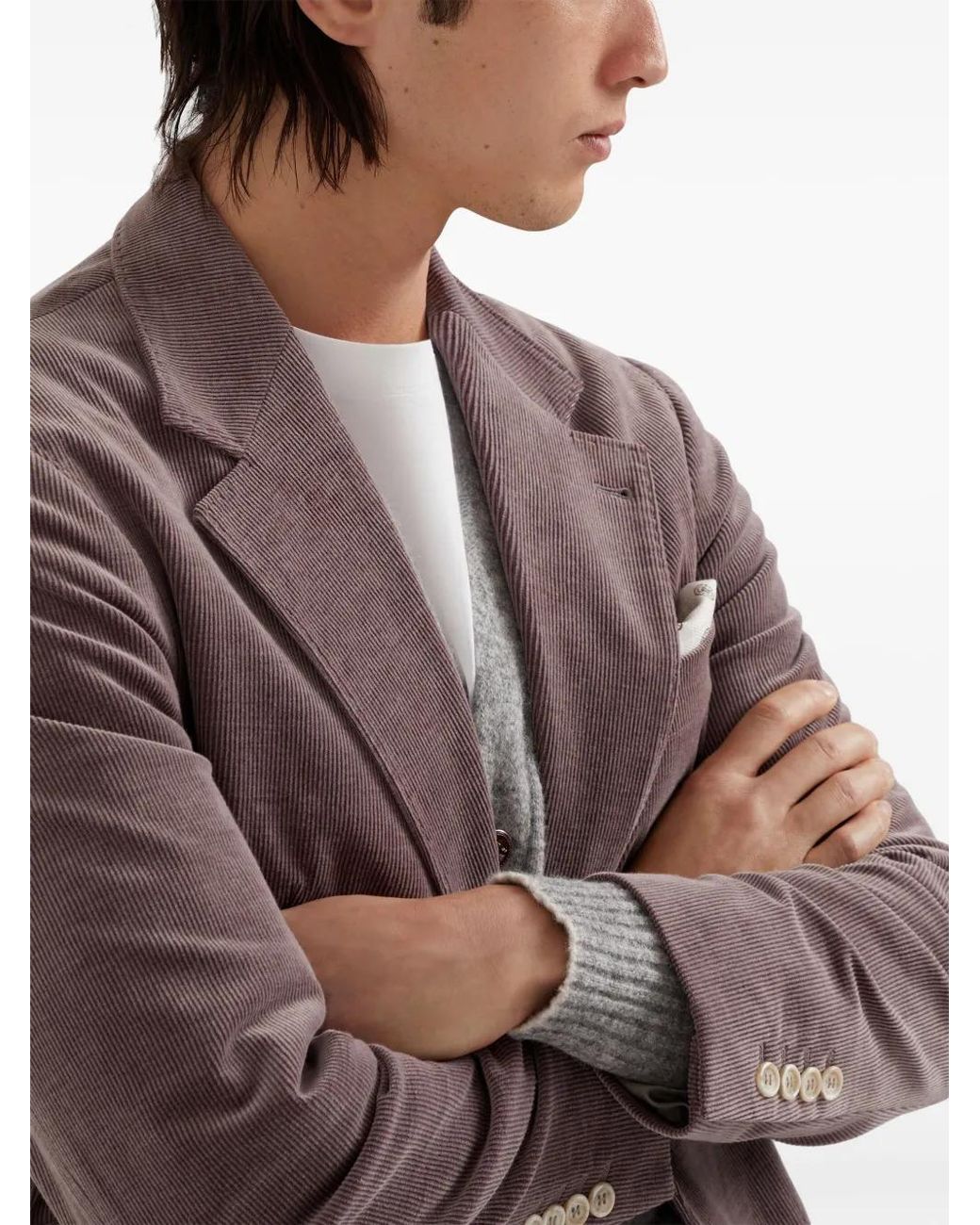 Brunello Cucinelli Purple Single-Breasted Cotton-Blend Blazer for men