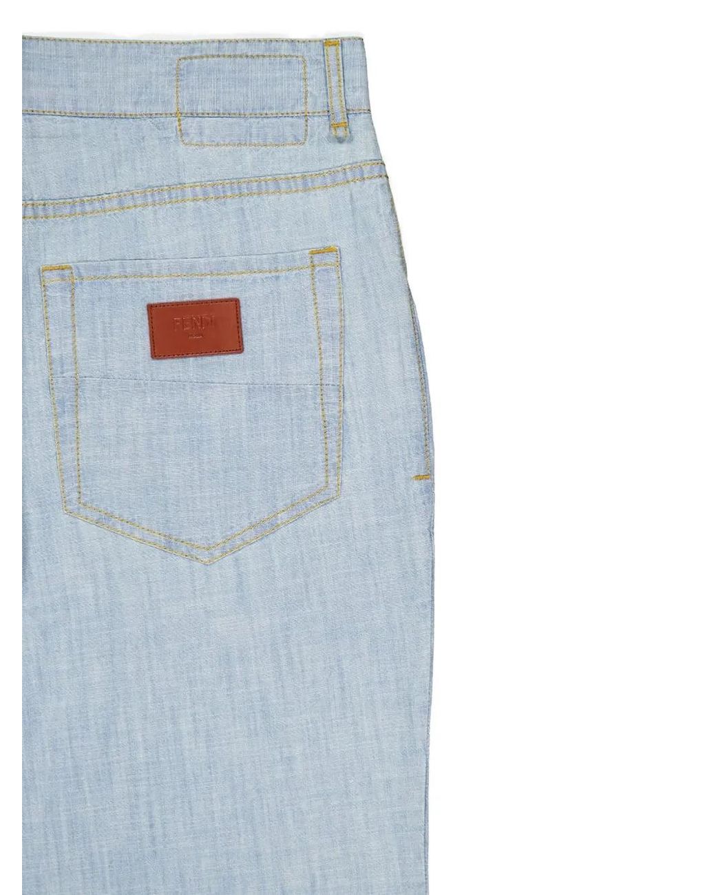 Fendi Blue Five-Pocket Chambray Jeans for men