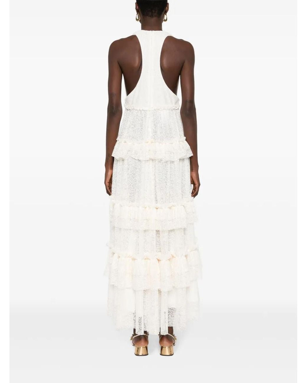 Philosophy Di Lorenzo Serafini White V-Neck Lace Midi Dress