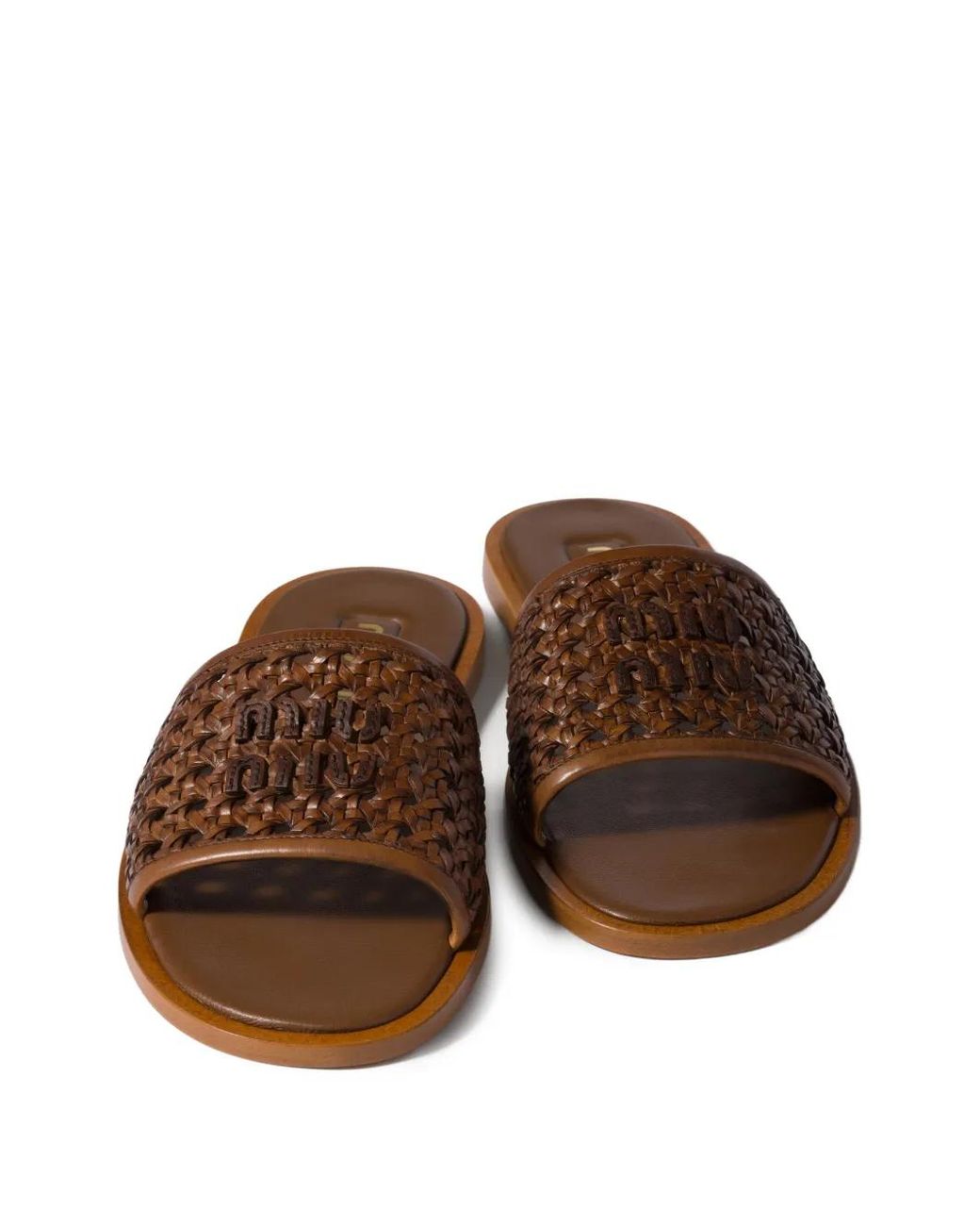 Miu Miu Brown Woven Leather Slides