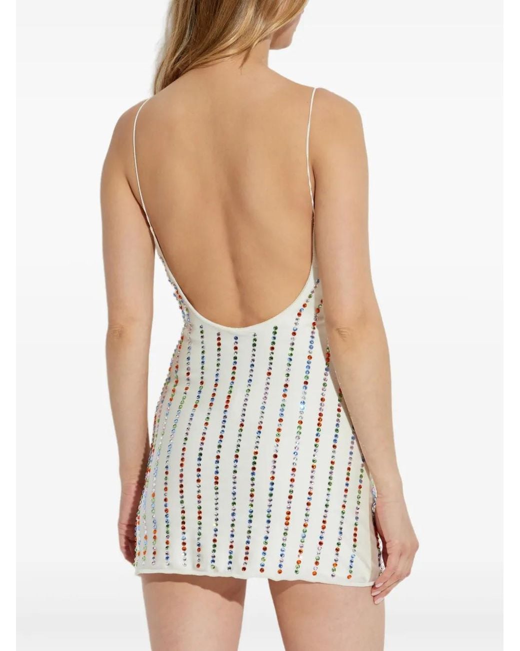 Oseree White Rhinestone-Embellished Minidress