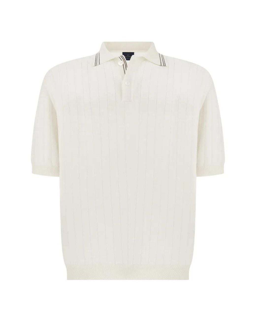 Paul & Shark White Striped-Trim Ribbed-Knit Polo Shirt for men