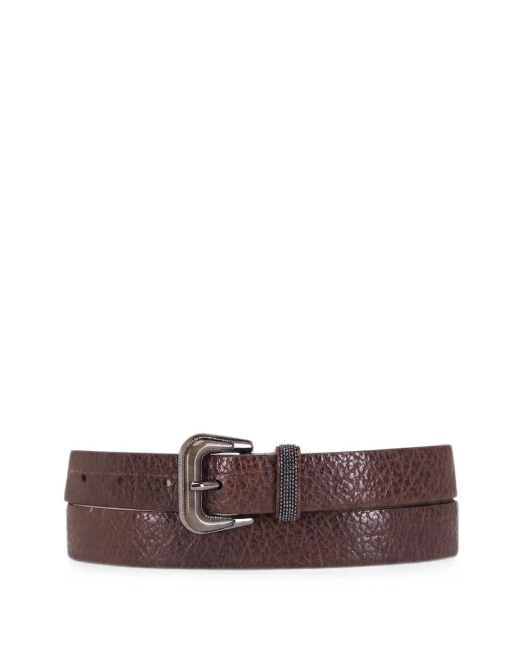 Brunello Cucinelli Brown Monili-Embellished Grained Belt