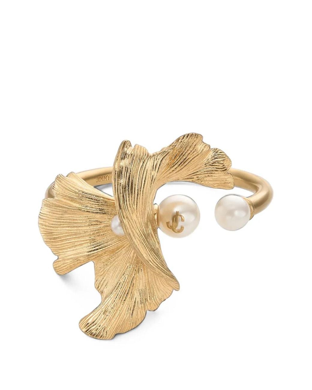 Jimmy Choo Metallic Wave Pearl Cuff And-Finish Metal Cuff Bracelet With Pearl Embellishments