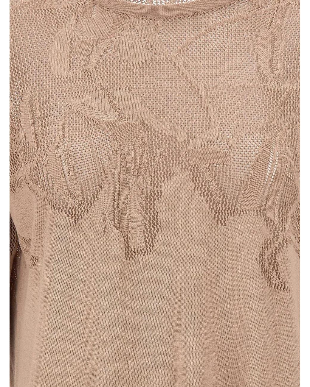 Kangra Natural Openwork Three-Quarter Sleeve Top