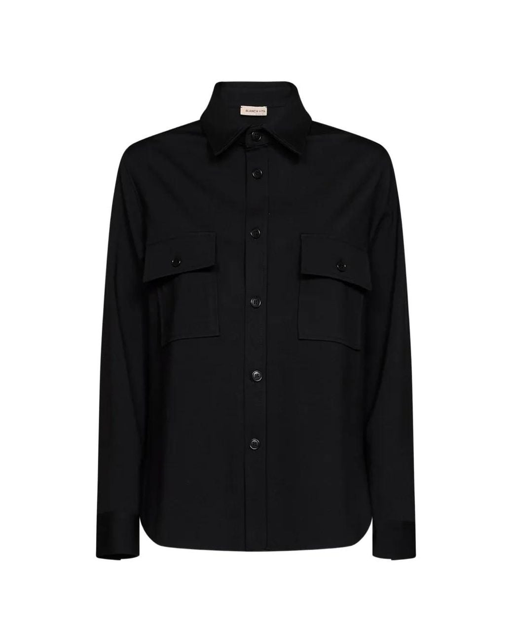 Blanca Vita Black Patch-Pocket Curved-Hem Shirt