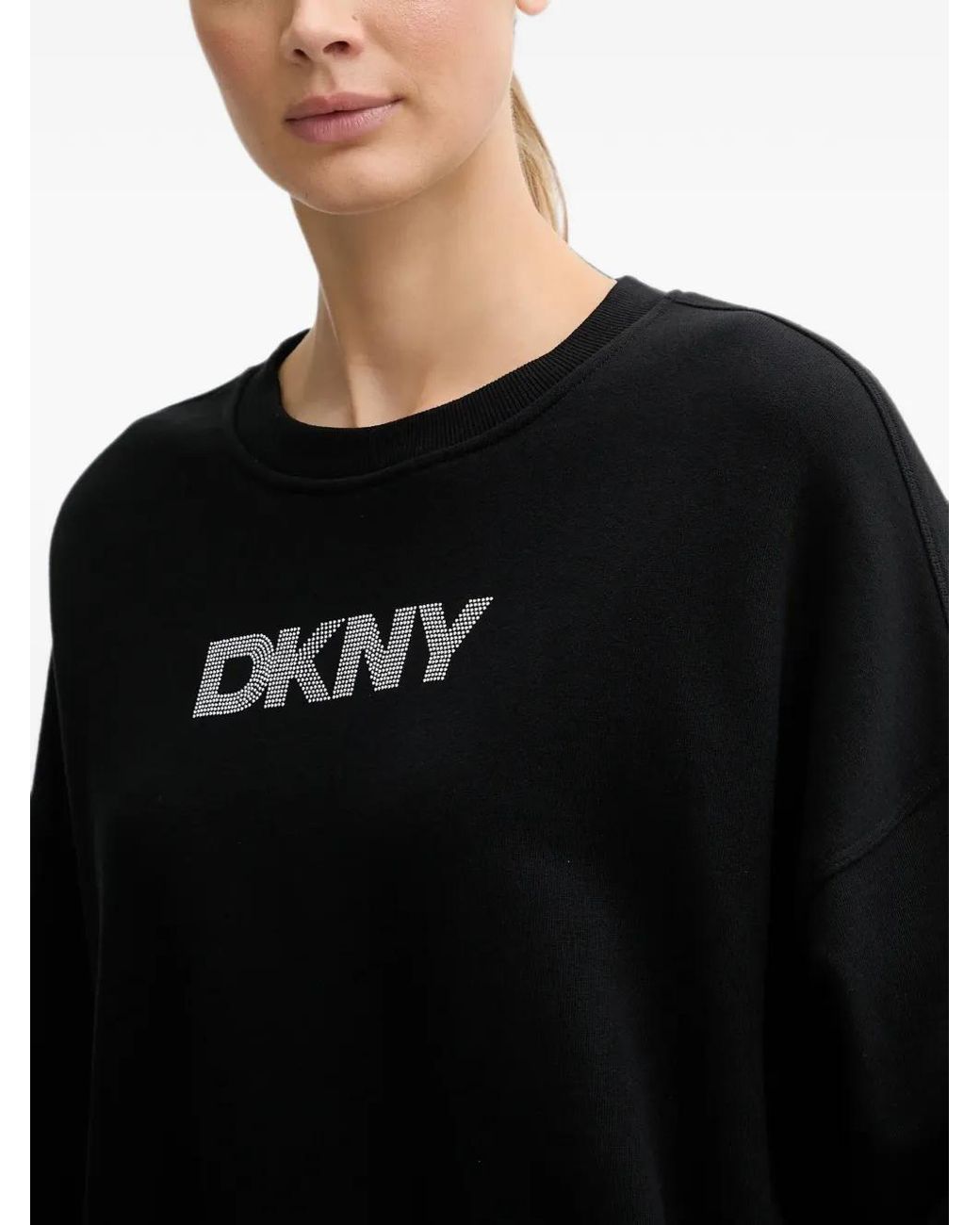 DKNY Black Logo-Embellished Drop-Shoulder Sweatshirt